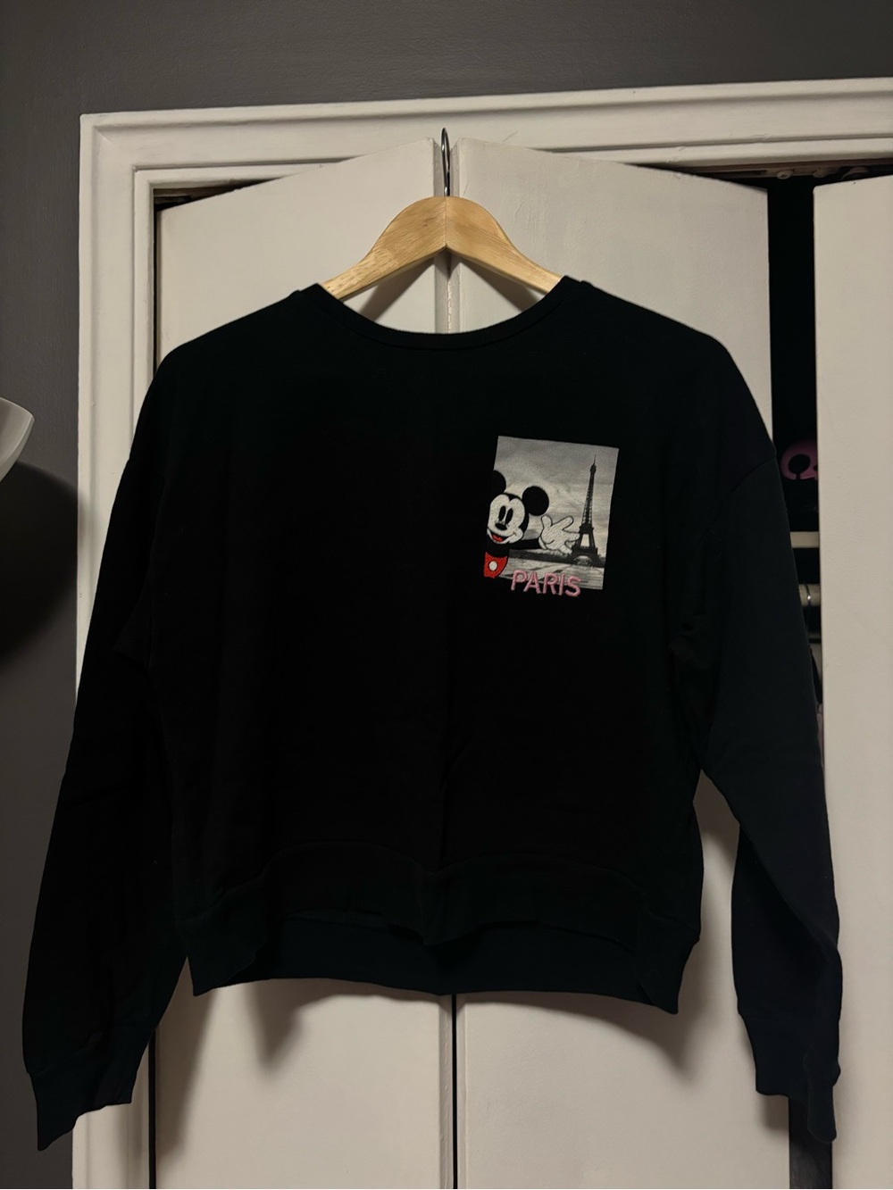 Zara Black Crewneck with Mickey Paris Graphic